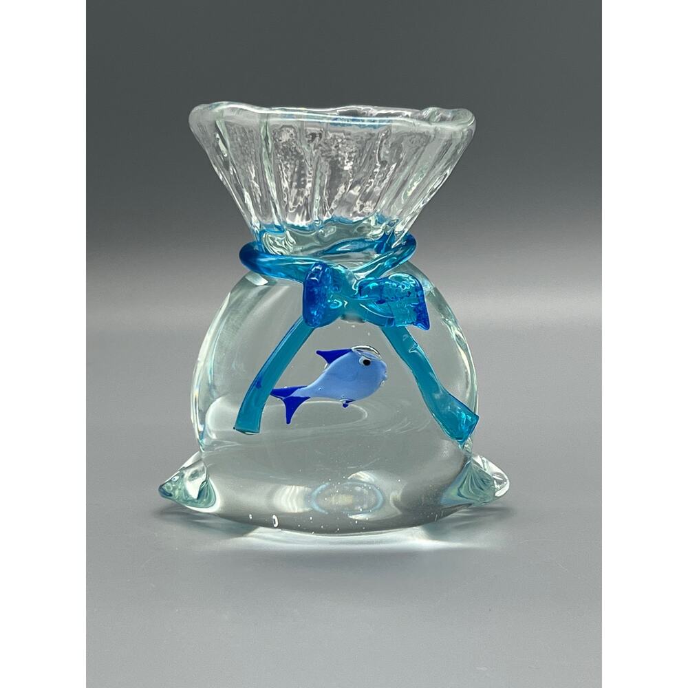 VTG Murano Blue Fish in Large Glass Aquarium Paperweight Art Glass READ
